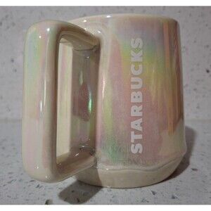 Starbucks 2019 White Iridescent Rainbow Drip Ceramic Coffee Mug Cup 12 oz